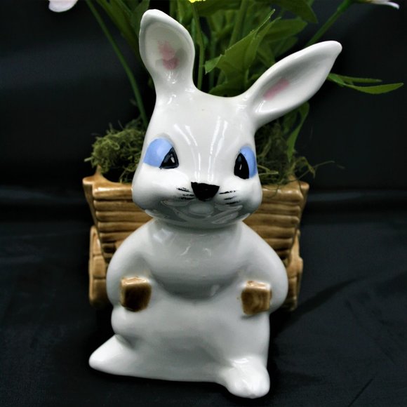 Vintage Bunny Rabbit and Cart Vase with Florals - Picture 8 of 8